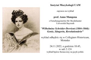 Zapraszamy na wykład pt. „Wilhelmine Schröder-Devrient (1804-1860): Genie, Sängerin, Revolutionärin”